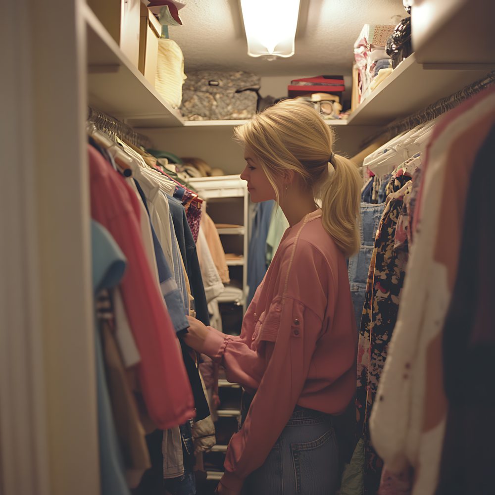Dressing ouvert présentant des pièces de mode intemporelles et faciles à porter.