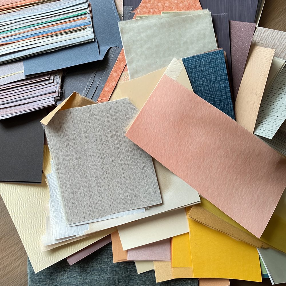 Vue rapprochée de plusieurs matières textiles examinées côte à côte.