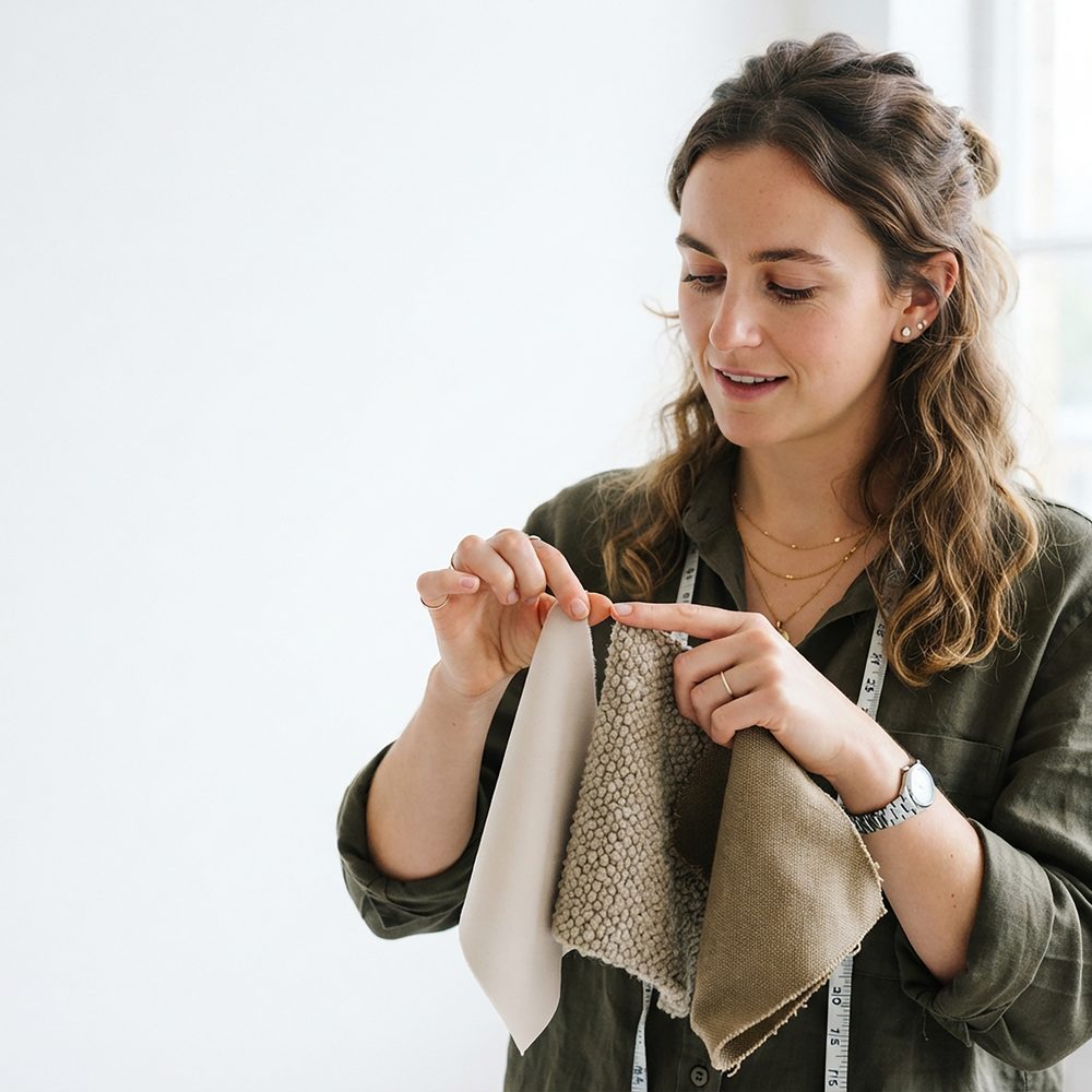 Tuto couture facile avec un sac en tissu en cours de confection près d’une machine à coudre.